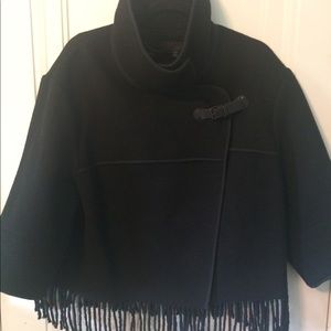 Karen Millen Wool Coat w Buckle and Fringe Sz L